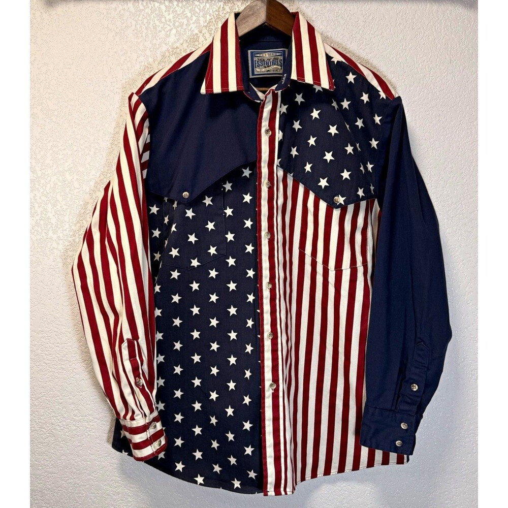 Karman Western Essentials Men’s L USA Flag Stars Stripes Western Shirt Vintage